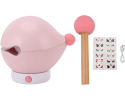 Houten Vis Nachtlampje - Oplaadbare Dimbare Tafellamp - Met Leuke Stickers - Drie Helderheidsniveaus - Klein Draadloos Bedlampje - Geschikt voor Babykamer - Badkamer - Sfeervol Nachtlampje - Dimbare Tafellamp - Houten Vis Kloppende Lamp (Roze)