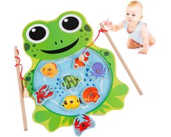 Houten Vis Speelgoed, Magnetisch Visspel, Magnetische Spellen Leerspeelgoed met 2 Vishengels Herken Zeeleven Montessori Speelgoed voor Peuters, Jongens en Meisjes Verjaardag (Kikker)