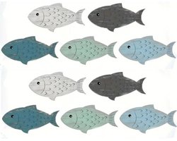 Houten vis wanddecoraties - set van 10 - verschillende kleuren - 16 x 8 cm