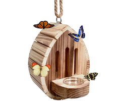 Houten vlinderhuis, tuinvlinderhabitat met voederbak, vlinderset, hangende tuindecoratie voor vlinders, kevers, motten en lieveheersbeestjes