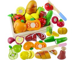Houten Voedselspeelgoed, Speelsets voor kinderen Keuken, Speelgoed Keuken Accessoires voor Kinderen, Houten Fruit en Groente Snij Speelgoed, Rollenspel voor Jongens en Meisjes 3 4 5 Jaar Oud