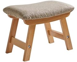 Houten voetenbank gevoerde poef met afneembare hoes - geschikt voor slaapkamer woonkamer keuken - 4 beukenpoten - natuurlijke poot beige kussen YDEU-1358
