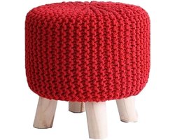 Houten Voetenbank - Ronde Kruk - Voeten Ontspannen - Massief Houten Poten - 15x15x15 cm - Rood