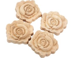 Houten Wanddecoratie - Applique Ornament - Meubels Versieren - Europees Design - 4 stuks 7x7 cm - Houtkleur