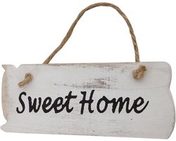 Houten Wanddecoratie Bord 'Sweet Home' | Shabby Chic Landelijk Woonaccessoire | 10x25 cm