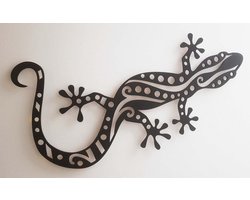 Houten Wanddecoratie Geko - Moderne Muurdecoratie met LED Verlichting