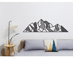 HOUTEN WANDDECORATIE / WOODEN WALL DECORATION - GEOMETRISCHE MUURDECORATIE / GEOMETRIC WALL ART - BERGEN / MOUNTAINS - 150 x 44cm - ZWART / BLACK - ORIGAMI DESIGN WANDFIGUUR - ECHT HOUT - REAL WOOD - GEBERGTE - ZWITSERLAND - OOSTENRIJK
