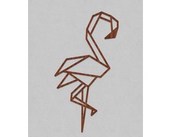 HOUTEN WANDDECORATIE / WOODEN WALL DECORATION - GEOMETRISCHE MUURDECORATIE / GEOMETRIC WALL ART - FLAMINGO - 40 x 75cm - DONKER HOUT / DARK WOOD - ORIGAMI DESIGN WANDFIGUUR - ECHT HOUT - REAL WOOD - DIEREN - VOGELS