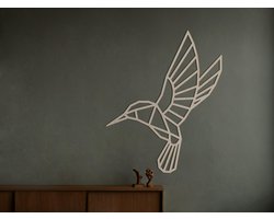 HOUTEN WANDDECORATIE / WOODEN WALL DECORATION - GEOMETRISCHE MUURDECORATIE / GEOMETRIC WALL ART - KOLIBRIE / HUMMINGBIRD - 40 x 50cm - LICHT HOUT / NATURAL WOOD - ORIGAMI DESIGN WANDFIGUUR - ECHT HOUT - REAL WOOD - VOGELS