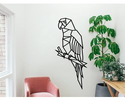 HOUTEN WANDDECORATIE / WOODEN WALL DECORATION - GEOMETRISCHE MUURDECORATIE / GEOMETRIC WALL ART - PAPEGAAI / PARROT - 41 x 91cm - ZWART / BLACK - VOGELS / BIRDS - DESIGN WANDFIGUUR - ECHT HOUT - REAL WOOD