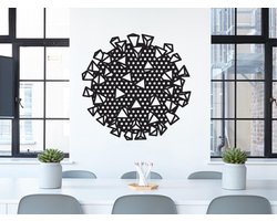 HOUTEN WANDDECORATIE / WOODEN WALL DECORATION - GEOMETRISCHE MUURDECORATIE / GEOMETRIC WALL ART - VIRUS - 70 x 70cm - ZWART / BLACK - ORIGAMI DESIGN WANDFIGUUR - ECHT HOUT - REAL WOOD - CORONA - COVID