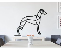 HOUTEN WANDDECORATIE / WOODEN WALL DECORATION - GEOMETRISCHE MUURDECORATIE / GEOMETRIC WALL ART - WINDHOND / GREYHOUND / WHIPPET - 50 x 43cm - ZWART / BLACK - ORIGAMI DESIGN WANDFIGUUR - ECHT HOUT - REAL WOOD - HONDEN / DOGS