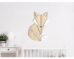 HOUTEN WANDDECORATIE / WOODEN WALL DECORATION - GEOMETRISCHE MUURDECORATIE VOOR KINDERKAMER / GEOMETRIC WALL ART FOR KIDS ROOM - VOS / FOX - 45 x 63cm - LICHT HOUT / NATURAL WOOD - ORIGAMI DESIGN WANDFIGUUR - DIEREN - BABYKAMER - DE VOS