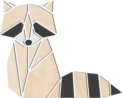 HOUTEN WANDDECORATIE / WOODEN WALL DECORATION - GEOMETRISCHE MUURDECORATIE VOOR KINDERKAMER / GEOMETRIC WALL ART FOR KIDS ROOM - WASBEER / RACCOON - 94 x 75cm - LICHT HOUT / NATURAL WOOD - ORIGAMI DESIGN WANDFIGUUR - DIEREN - BABYKAMER - DECO