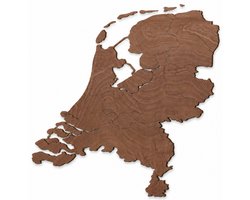 Houten wanddecoratie - Wooden wall decoration | Landkaart Nederland 47 x 48cm Country map Netherlands | Donker hout - Dark wood | Muurdecoratie - Wall art - Wandfiguur - Echt Hout - Real Wood