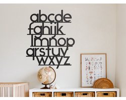 HOUTEN WANDDECORATIE / WOODEN WALL DECORATION - MUURDECORATIE VOOR KINDERKAMER / WALL ART FOR KIDS ROOM - ALFABET / ALPHABET - 95 x 78cm - ZWART / BLACK - WANDFIGUUR - BABYKAMER - ABC