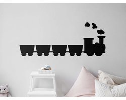 HOUTEN WANDDECORATIE / WOODEN WALL DECORATION - MUURDECORATIE VOOR KINDERKAMER / WALL ART FOR KIDS ROOM - TREINTJE EN WAGON / TRAINS - 103 x 25cm - ZWART / BLACK - WANDFIGUUR - BABYKAMER - KIDS - DECO