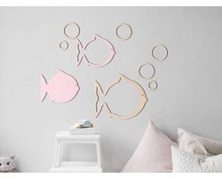 HOUTEN WANDDECORATIE / WOODEN WALL DECORATION - MUURDECORATIE VOOR KINDERKAMER / WALL ART FOR KIDS ROOM - VISSEN / FISH - 92 x 71cm - LICHT HOUT / NATURAL WOOD - WANDFIGUUR - DIEREN - BABYKAMER - ZEE - OCEAAN