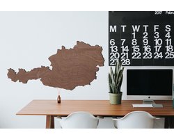 HOUTEN WANDDECORATIE / WOODEN WALL DECORATION - MUURDECORATIE / WALL ART - LANDKAART OOSTENRIJK / COUNTRY MAP AUSTRIA - 48 x 25cm - DONKER HOUT / DARK WOOD - WANDFIGUUR ÖSTERREICH - ECHT HOUT - REAL WOOD