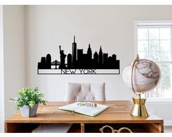HOUTEN WANDDECORATIE / WOODEN WALL DECORATION - MUURDECORATIE / WALL ART - Skyline - New York - 95 x 45cm - ZWART / BLACK - DESIGN WANDFIGUUR - ECHT HOUT - REAL WOOD - CITY - CITYTRIP - EYECATCHER - STAD