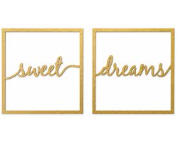 Houten wanddecoratie - Wooden wall decoration | Sweet dreams kader 80 x 40cm Frame | Goud - Gold | Muurdecoratie - Wall art - Wandfiguur - Babykamer - Kids - Deco