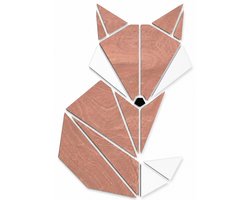 Houten wanddecoratie - Wooden wall decoration | Vos 45 x 63cm Fox | Donker hout - Dark wood | Geometrische muurdecoratie kinderkamer - Geometric wall art for kids room - Origami Design Wandfiguur - Dieren - Babykamer - Devos