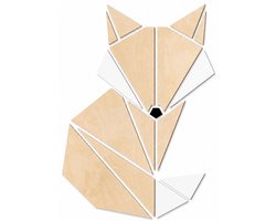 Houten wanddecoratie - Wooden wall decoration | Vos 45 x 63cm Fox | Licht hout - Natural wood | Geometrische muurdecoratie kinderkamer - Geometric wall art for kids room - Origami Design Wandfiguur - Dieren - Babykamer - Devos