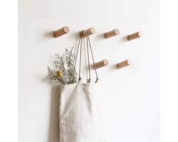 Houten Wandhaakrek met Decoratieve Haken - Vintage Kapstok voor Wandmontage - Set van 6