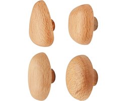 Houten wandhaken, 4-delige set van natuurlijke houten kapstokhaken, decoratieve haken in kiezelvorm, geschikt voor het ophangen van handdoeken, kleding en tassen.