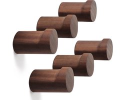 Houten wandhaken (6 stuks), houten kledinghaken voor aan de muur, handgemaakte rustieke hoedenhaken, robuuste wandhangers voor in de hal voor het ophangen van handdoeken, kleding en tassen (zwart walnotenhout)