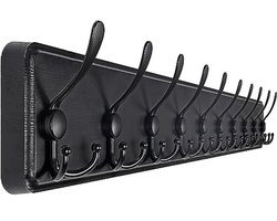 Houten Wandkapstok met 10 Haken - Rustieke Muurbevestiging voor Kleding en Accessoires