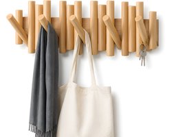 Houten Wandkapstok met 5 Haken - Piano-Kapstok van Europees Beukenhout - Wandgemonteerde Kledinghaak voor Hal en Slaapkamer - Ruimtebesparende Kledinghouder - Crème Design - Draagvermogen 25 kg