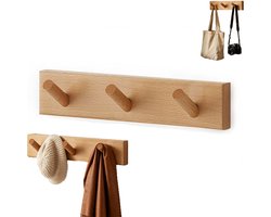 Houten wandkapstok - Wandkapstok - Kapstok met haken - Kapstokhaken - houten wand kapstok - kapstok - kapstok haken - jashaak - wandkapstok hout - 3 haken - 26 cm - Geschikt voor hal slaapkamer badkamer en kleedkamer