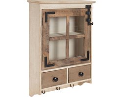 Houten Wandkast met Glazen Deur en 2 Opbergladen, Rustiek en Wit