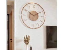 Houten wandklok - geruisloos, tikt niet en werkt op batterijen - geschikt voor de woonkamer - slaapkamer - keuken of het kantoor - Deze klok van 30 cm heeft een stijlvol ontwerp met open frame.
