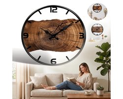 Houten Wandklok, Uitgesneden Klok Met Houtnerf, Decoratieve Klok, Stille Beweging