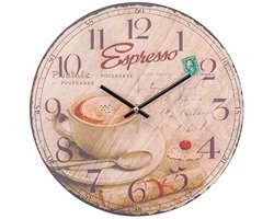 Houten Wandklok van MDF met Koffiemotief - Keukenklok 34cm Rond