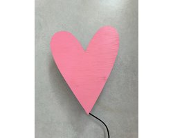 Houten Wandlamp Hart – Kinderkamer / Babykamer – Nachtlampje – Wandverlichting Kind – Cadeau Baby & Kind - Roze Hart