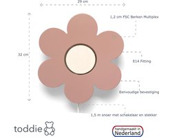 Houten wandlamp kinderkamer | Bloem - terra roze | toddie.nl