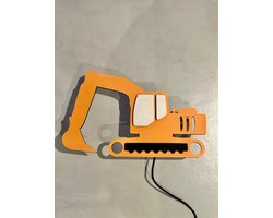 Houten wandlamp kinderkamer - Graafmachine - Graaf machine - Oranje graafmachine - Kinderkamer - Babykamer - Slaapkamer - Nachtlampje kinderkamer - Cadeau - wandlicht - leeslampje - kinderlampje - speelkamer - verlichting