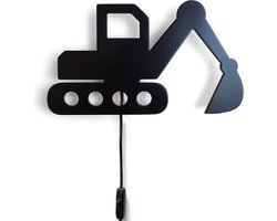 Houten wandlamp kinderkamer | Graafmachine - zwart | toddie.nl