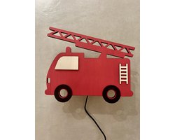 Houten wandlamp kinderkamer | wandlamp brandweer | rode brandweer auto | brandweerauto | wandlamp kids | leeslamp | nachtlamp | kinderkamer