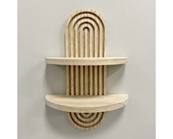 Houten Wandplank Boog - Boho Decoratie - Set van 1 - 30x10cm - Mid-Century Modern - Zwevende Plank voor Planten & Decoratie - Naturel Hout