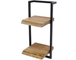 Houten Wandplank Industrieel met 2 Planken - Muurplankje Zwevend (30x65 cm) - Wandplank Kinderkamer - Houten Muurplank Industrieel met Metaal - Zwevende Wandplank/ Boekenplank - Nachtkastje - Wandplanken Bruin