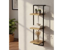 Houten Wandplank Industrieel met 3 Planken - Muurplankje Zwevend (30x100 cm) - Wandplank Kinderkamer - Houten Muurplank Industrieel met Metaal - Zwevende Wandplank/ Boekenplank - Nachtkastje - Wandplanken Bruin