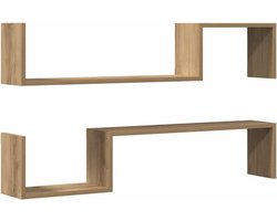 Houten Wandplanken Set van 2 - 100x15x20 cm - Snijwerk Dressoir