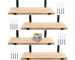 Houten Wandplanken Set van 4 Stuks, 40 x 15 x 1,5 cm, Zwevend en Makkelijk te Monteren voor Keuken, Badkamer en Slaapkamer Decoratie