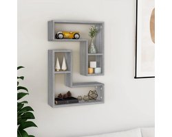 Houten Wandrek - Zwevend Rek Open Vakken - Woonkamer Ordenen - Zwarte Eikenlook Design