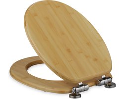 houten wc-bril - bamboe - 37,5 x 43,5 cm - met softclose - met quick release - ovaal - natuur