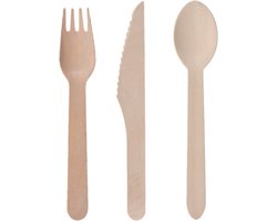 Houten wegwerp party/bbq bestek sets voor 20x personen messen/vorken/lepels van 16 cm